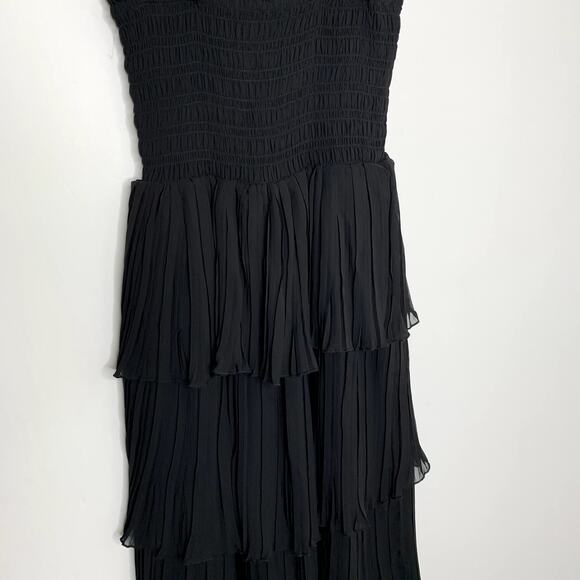 GANNI Pleated Georgette Flounce Smock Midi Dress Black Womens Size 32 New - Picture 5 of 16
